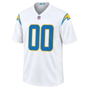 Los Angeles Chargers White Jersey Custom front with blue 00 and gold lightning details
