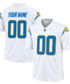 Los Angeles Chargers White Football Jersey front and back with custom name and number