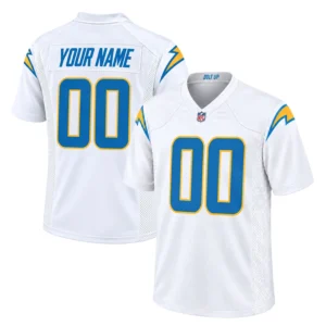 Los Angeles Chargers White Football Jersey front and back with custom name and number