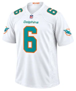Malik Washington Dolphins Jersey 2026 front with aqua number 6 and orange outline