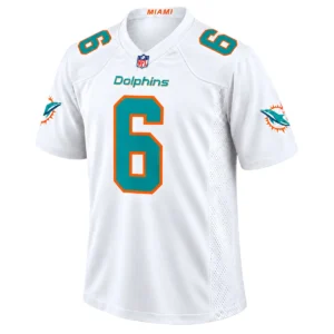 Malik Washington Dolphins Jersey 2026 front with aqua number 6 and orange outline