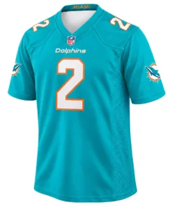 Malik Willis Aqua Jersey 2026 front with white number 2 and orange outline