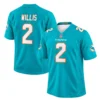 Miami Dolphins aqua jersey front and back featuring Malik Willis number 2