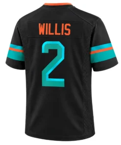 Malik Willis alternate jersey back with WILLIS name and aqua number 2