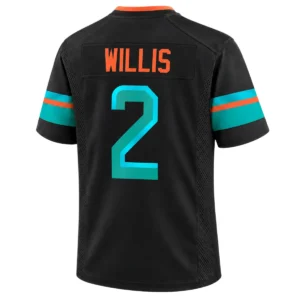 Malik Willis alternate jersey back with WILLIS name and aqua number 2