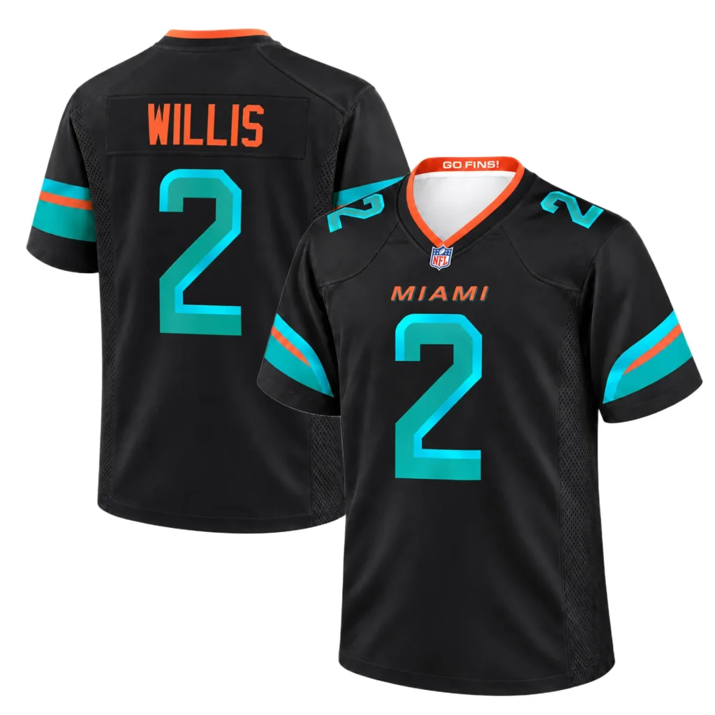 Malik Willis Black Jersey 2026 Bold Miami Dolphins Alternate Style