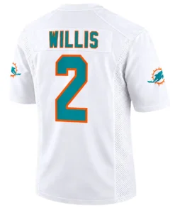 Malik Willis Dolphins jersey back with WILLIS name and aqua number 2