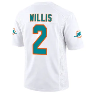 Malik Willis Dolphins jersey back with WILLIS name and aqua number 2