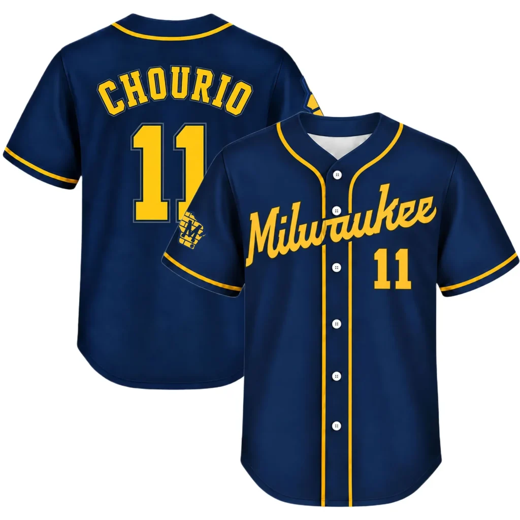 Men's Jackson Chourio Brewers Navy Jersey Bold Away Style