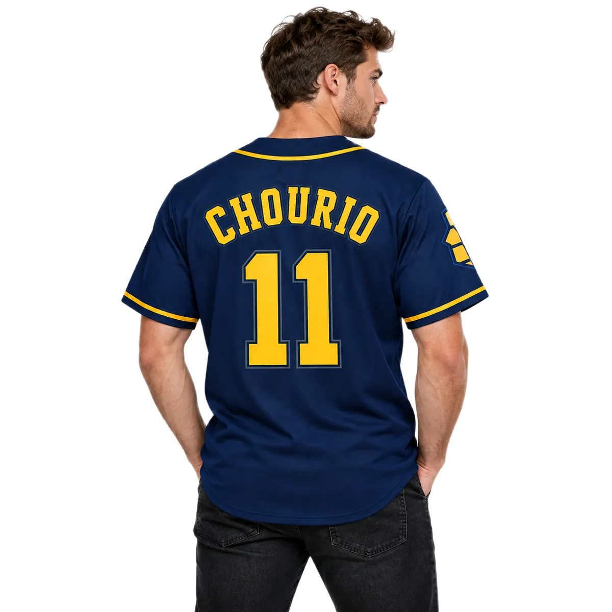 Men's Jackson Chourio Brewers Navy Jersey Bold Away Style