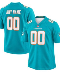 Miami Dolphins aqua custom jersey front and back