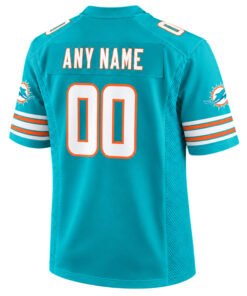 Aqua Dolphins retro jersey back with custom ANY NAME and white 00 outlined in orange