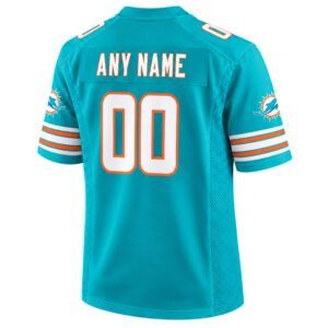 Aqua Dolphins retro jersey back with custom ANY NAME and white 00 outlined in orange