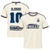 Front and back views of Milan Iloski cream archive soccer jersey featuring Philadelphia skyline and No. 10