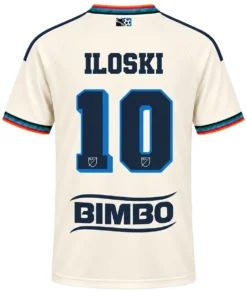 Milan Iloski 2026 Archive Jersey front with cream body, navy PHILLY skyline graphic and rainbow trim