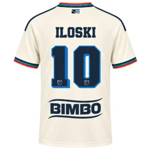 Milan Iloski 2026 Archive Jersey front with cream body, navy PHILLY skyline graphic and rainbow trim