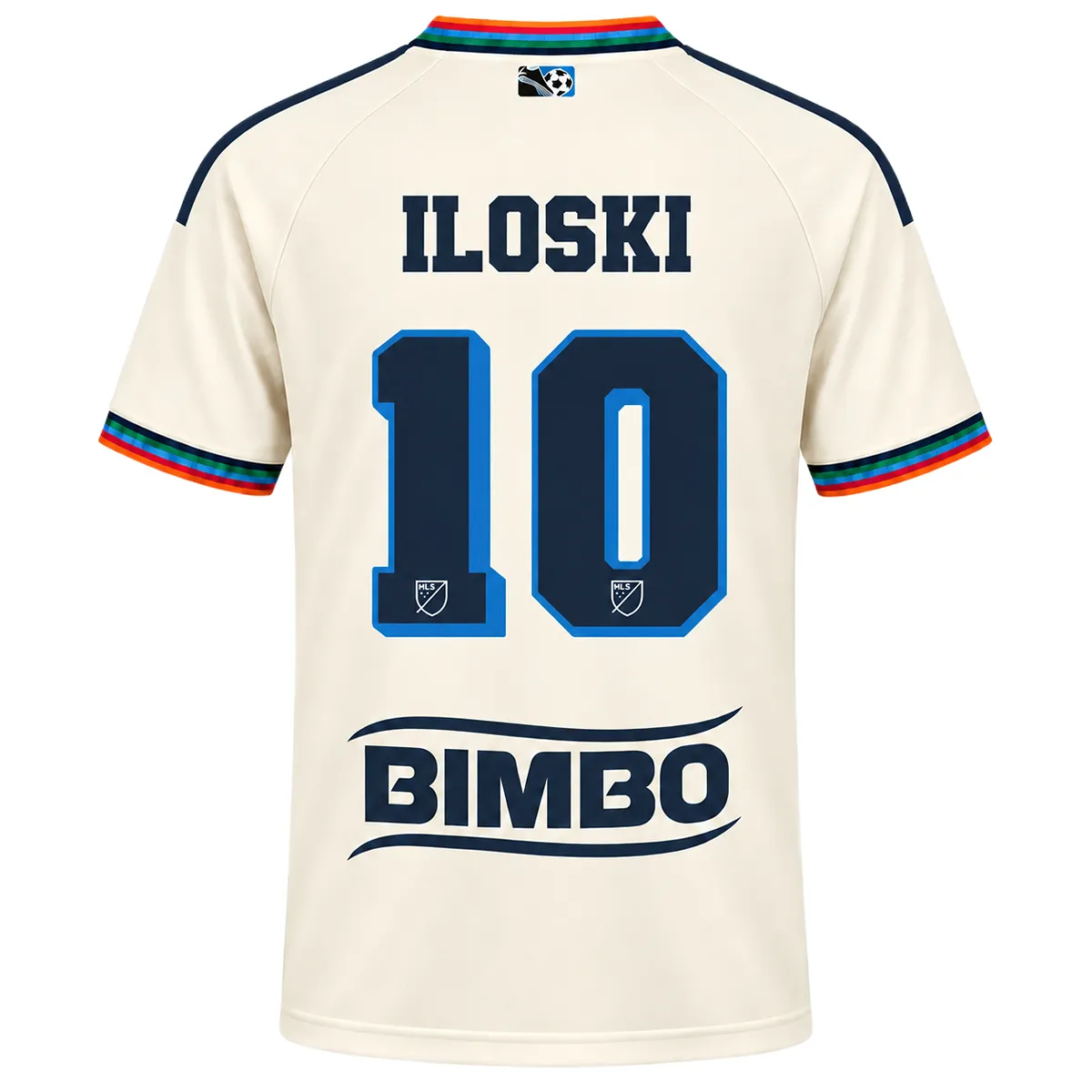 Milan Iloski 2026 Archive Jersey front with cream body, navy PHILLY skyline graphic and rainbow trim