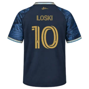 Back of Milan Iloski Philadelphia Union home jersey with gold ILOSKI name, number 10 and snake emblem