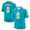Miami Dolphins aqua jersey front and back featuring Gordon II number 0