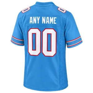 Back view of personalized Tennessee Titans blue jersey featuring ANY NAME above number 00