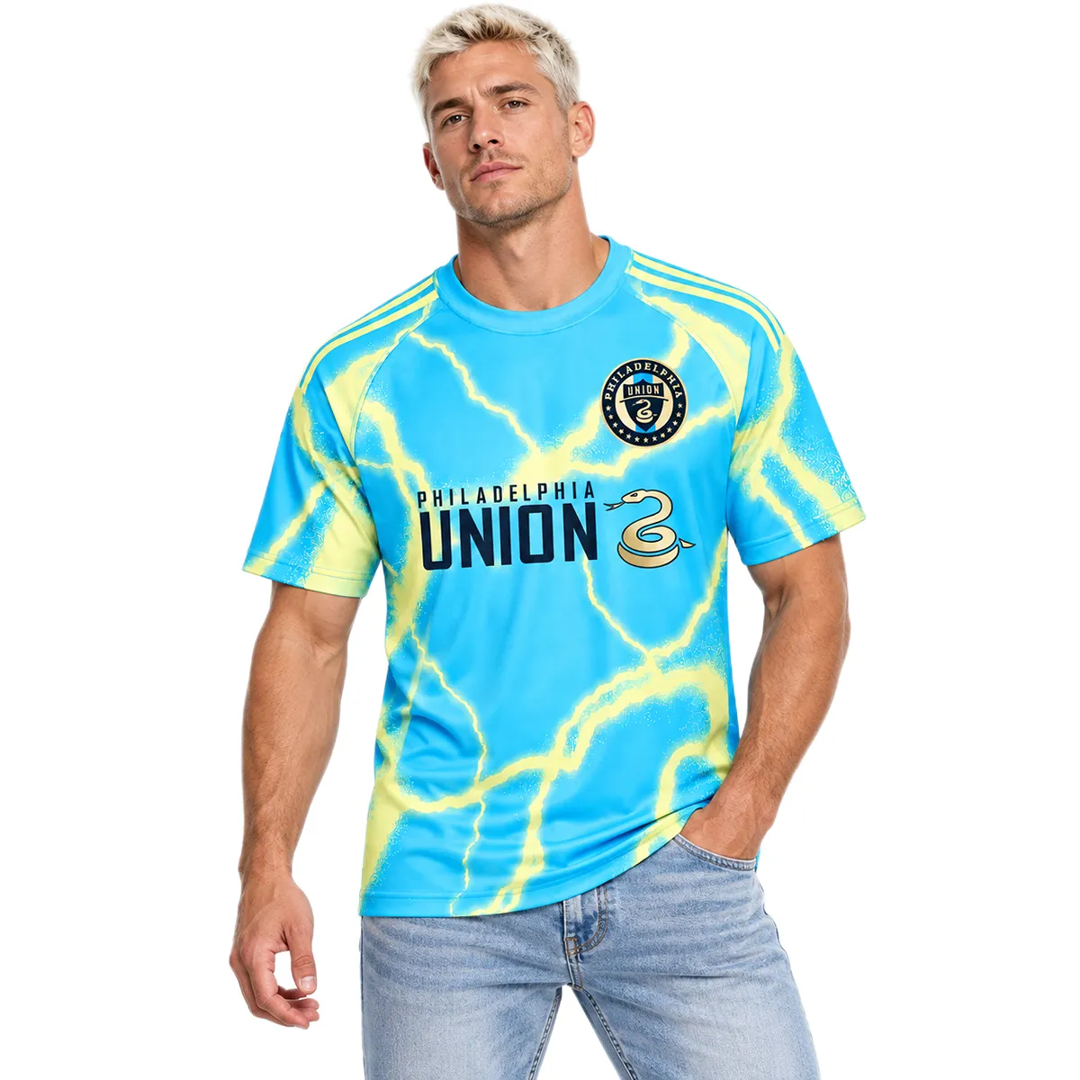 Model wearing Philadelphia Union 2026 Away Jersey