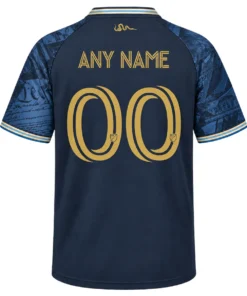 Philadelphia Union 2026 Home Jersey back showing custom ANY NAME, gold 00 number and snake detail