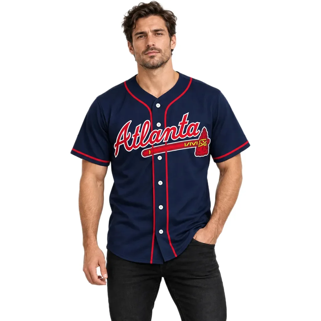Ronald Acuna Jr. Braves Navy Jersey Vibrant Alternate MLB baseball