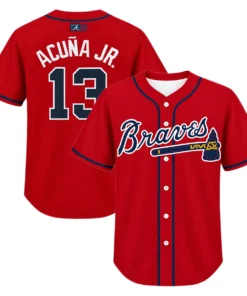 Ronald Acuna Jr. Braves Red Jersey Vibrant MLB baseball
