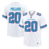 Men's Tony Pollard Titans White Jersey front and back views featuring TENNESSEE chest lettering, POLLARD name and blue number 20