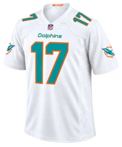 Trey Moore Miami Dolphins Jersey front with aqua number 17 and orange outline